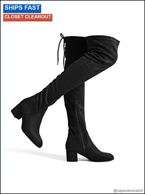 Over The Knee Thigh High Boots Faux Suede Mid Heel Zip